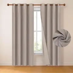 CASATUA - Cortina 100% Blackout 2 Paños Tipo Lino 220 x 140cm - Beige