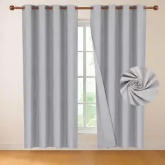 CASATUA - Cortina 100% Blackout 2 Paños Tipo Lino 220 x 140cm - Gris