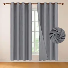 CASATUA - Cortina 100% Blackout 2 Paños Tipo Lino 220 x 140cm - Gris oscuro
