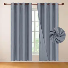 CASATUA - Cortina 100% Blackout 2 Paños Tipo Lino 220 x 140cm - Azul