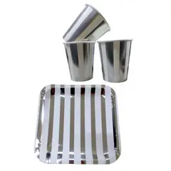 GENERICO - Platos Y Vasos Desechables Para Fiestas Cumpleaños Plateados