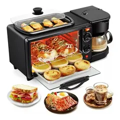 SOKANY - Horno Eléctrico Tostador Cafetera Parrilla 3 En 1