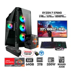 AMD - PC RYZEN 7 5700G+ MONITOR 22 FHD 100HZ+ RAM 64GB+ SSD 2TB+ REGULADOR+ USB WIFI