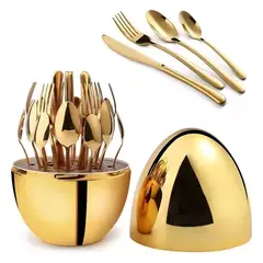 GENERICO - Juego De Cubiertos 24pcs Acero Inoxidable Estuche Huevo Color Dorado