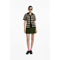 MAGLIONE - Camiseta Polo Flores crochet manga corta