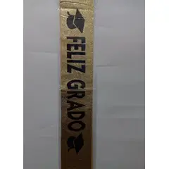 GENERICO - Banda de feliz grado escarchado dorada con letras negras