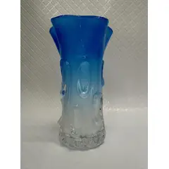 SIN ETIQUETAS - Florero Antiguo Cristal Murano Leche Italy Borde Flor Azul