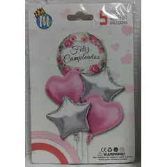 GENERICO - Bouquet 5 Piezas De feliz cumpleaños Globo Metalizado