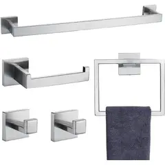 GENERICO - Set Accesorios Para Baño X 5 Piezas Cuadrado Acero Inoxidable