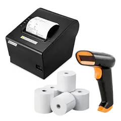 GENERICO - Combo Impresora Térmica 80mm + 5 Rollos + Lector De Códigos