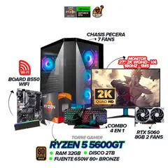 AMD - PC Gamer Ryzen 5 5600GT/RTX 5060 8GB/32GB/2TB/B550/650W BRZ/Monitor 27" 180Hz