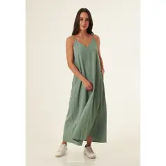 BELIFE - Vestido largo verde con cargaderas para mujer