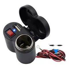 GENERICO - Cargador Moto Usb 5v Encendedor Cigarrera 12v 24v Switch Dc