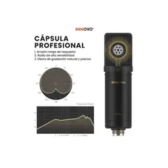 INNOVA - Micrófono Condensador Podcast Profesional Brazo Filtro Pop Accesorios
