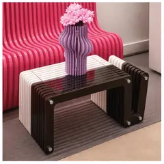 GENERICO - Mesa de Centro en Aglomerado la Mitad Negro y Blanco + Vidrio