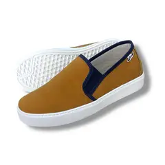 XIAN SHOES - Mocasin Hombre mostaza sesgo azul oscuro B367