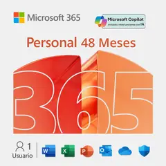 MICROSOFT - Office 365 Personal, 48 Meses, Correo Personal, 1TB, 5 Dispositivos.