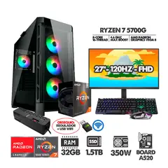 AMD - PC RYZEN 7 5700G+ MONITOR 27 FHD 120HZ+ RAM 32GB+ SSD 1,5TB+ REGULADOR+ USB WIFI