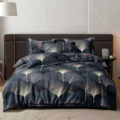 SIRENITAS - Juego de sabanas Cama Queen Premium Hojas Negro