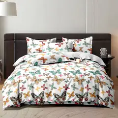 SIRENITAS - Juego de sabanas Cama King Blanco Mariposas Multicolor