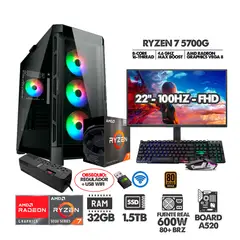 AMD - PC GAMER R7 5700G+ MONITOR 22 FHD+ RAM 32GB+ SSD 1,5TB+ REGULADOR+ USB WIFI
