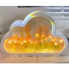 OEM - Lámpara Decorativa LED Forma Nube con Flores Tulipán USB Recargable