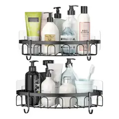 CASATUA - Organizador Ducha Esquinero Baño Adhesivo Set 2 Inoxidable - Negro