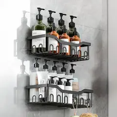 CASATUA - Organizador De Ducha Set X2 Repisa Baño Adhesivo Inoxidable - Negro
