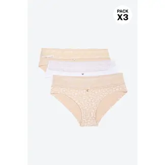 LILI PINK - Hípster paquete x3en algodón y detalle con encaje