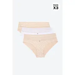 LILI PINK - Hípster paquete x3en algodón y detalle con encaje