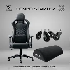VERSUS - Combo Starter + Silla V30 Negro Gris + Reposapiés Negro + Set 5 Ruedas de Silicona