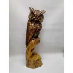 SIN ETIQUETAS - Escultura De Pie Antigua Búho Sobre Tronco De Madera Cedro