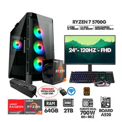 AMD - PC R7 5700G+ MONITOR 24 FHD 120HZ+ RAM 64GB+SSD 2TB+ 700W+ REGULADOR+ USB WIFI