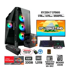 AMD - PC GAMER R7 5700G+ MONITOR 27 FHD 120HZ+ RAM 32GB+SSD 1,5TB+ REGULADOR+ USB WIFI