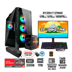 AMD - PC R7 5700G+ MONITOR 27 FHD 120HZ+ RAM 32GB+SSD 1TB+ 700W+ REGULADOR+ USB WIFI