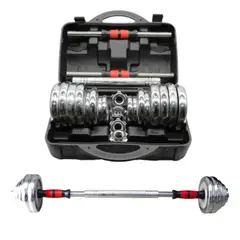 GENERICO - Kit Mancuernas Cromadas Pesas 30kg Con Estuche Y Uni Barra