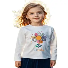 100 - Camiseta Blanca Con Flor Multicolor