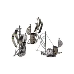 MAZUGI - Barco Antiguo Metálico + Reloj Adorno Escritorio Decorativo