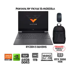 HP - PORTATIL VICTUS - RYZEN 5 8645HS - 15,6" FHD 144HZ- RTX 2050- RAM 64GB- SSD 1TB- MORRAL Y MOUSE