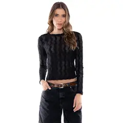 COLOR BLUE - Camiseta Manga Larga Con Detalles En Tela