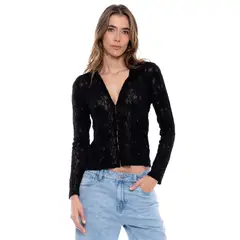 COLOR BLUE - Camiseta Manga Larga En Encaje