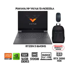 HP - PORTATIL VICTUS - RYZEN 5 8645HS - 15,6" FHD 144HZ- RTX 2050- RAM 16GB- SSD 512GB- MORRAL Y MOUSE
