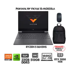 HP - PORTATIL VICTUS - RYZEN 5 8645HS - 15,6" FHD 144HZ- RTX 2050- RAM 32GB- SSD 512GB- MORRAL Y MOUSE
