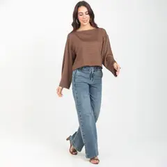 ADRISSA - Camiseta Escote Bandeja Para Mujer Moca