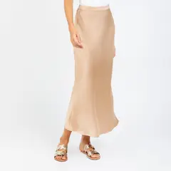 ADRISSA - Falda Larga Para Mujer En Tela Satinada Dorada