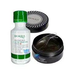 BIOAQUA - Suero de Acido Salicilico + PARCHES Máscara de colágeno para ojos de hidrogel - NEGRO