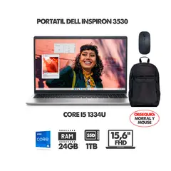 DELL - PORTATIL INSPIRON 3530 CI5 1334U 15.6" FHD- RAM 24GB DDR4- SSD 1TB + MORRAL Y MOUSE