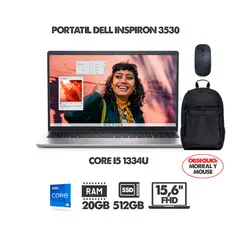 DELL - PORTATIL INSPIRON 3530 CI5 1334U 15.6" FHD- RAM 20GB DDR4- SSD 512GB + MORRAL Y MOUSE