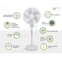 MAGGI - Ventilador Magi De Pedestal Recargable 18 Pulgadas Blanco MG-2025
