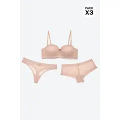 LILI PINK - Conjunto en encaje de 3 piezas